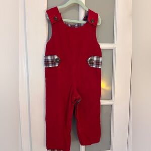 The Beaufort Bonnet Company Red Overalls with Plaid Details